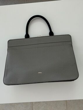FURLA Handbag Gray Black Purse Medium Size Leather